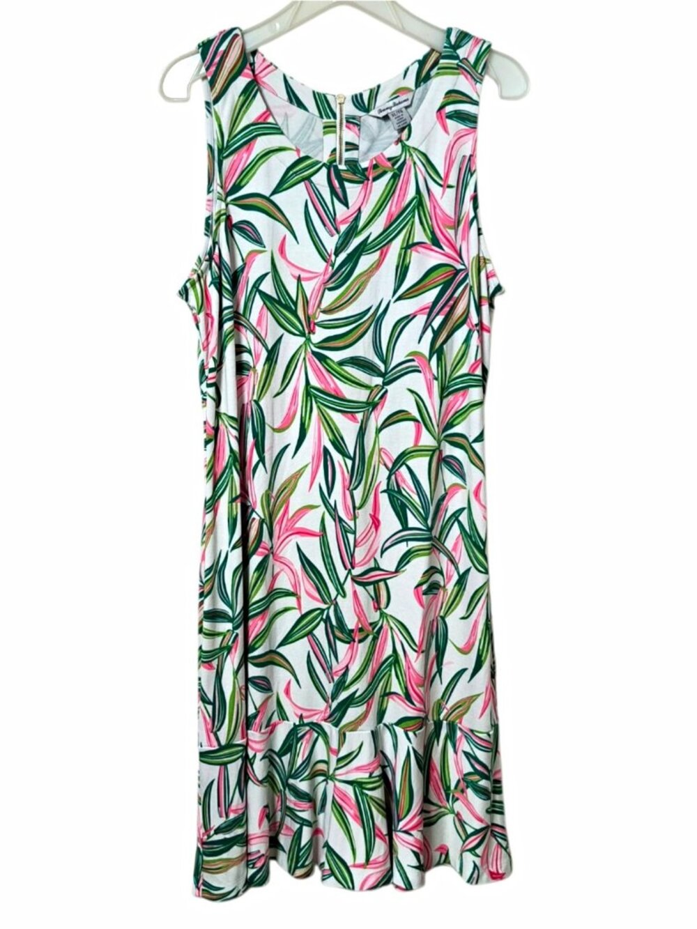 Tommy Bahama Floral Knit A-Line Tank Dress Sleeveless Round Neck Zip White XL